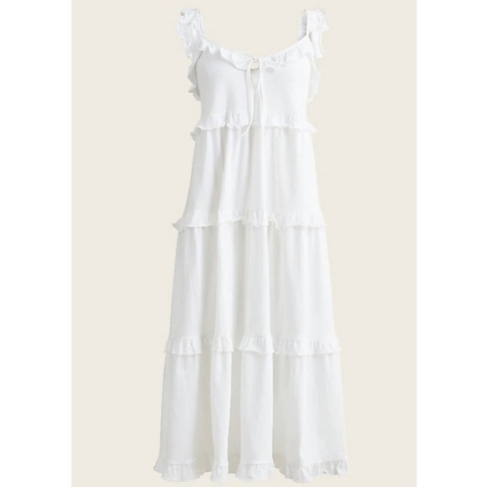 J. Crew Women's $98 Tiered Knit Keyhole Maxi Dress Cover Up Size M BB453 White